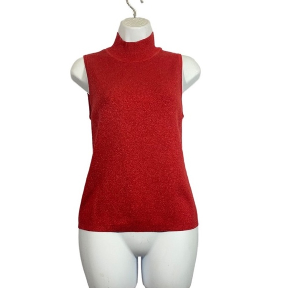 Euro X Size Small Silk Blend Sweater Mock Neck Sleeveless Orange Metallic